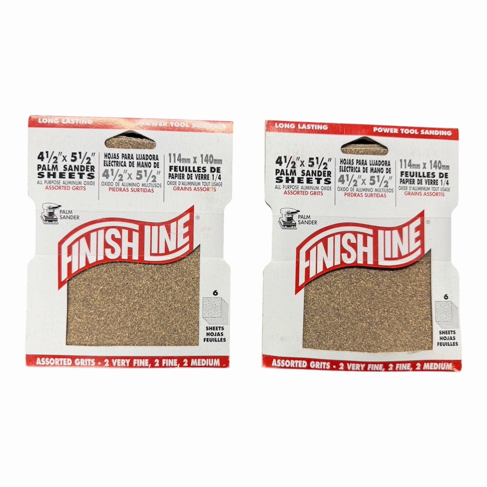 Lot 2 Finish Line Palm Sander Sheets 4.5×5.5” Assorted Grits 6 Sheets Each