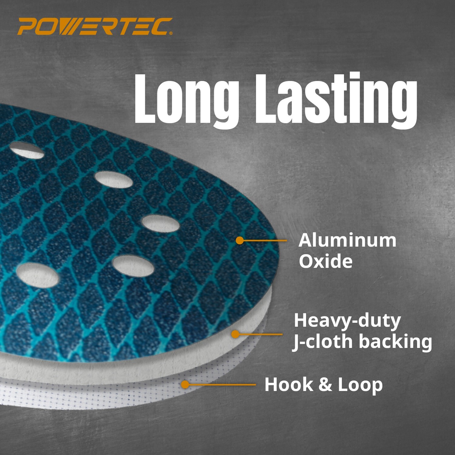 POWERTEC 5 Inch 8-Hole Hook and Loop Sanding Discs, 30-Pack Assorted 60/80/120