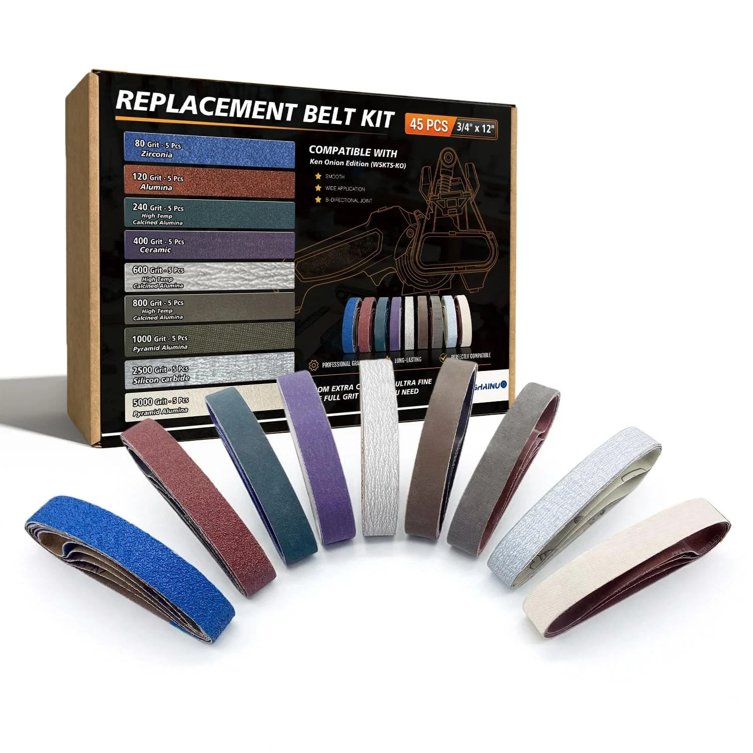 45 Pcs 3/4″ x 12″ Replacement Sharpening Belt Kit for Work Sharp Knife & Tool…