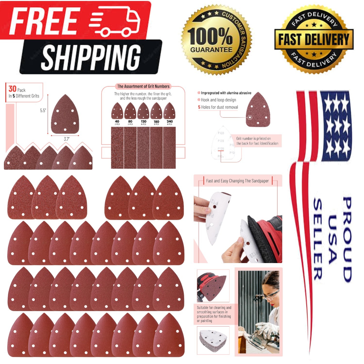 Bates 30-Piece Mouse Sander Pads – 40 to 240 Grits for Ultimate Wood Finishing