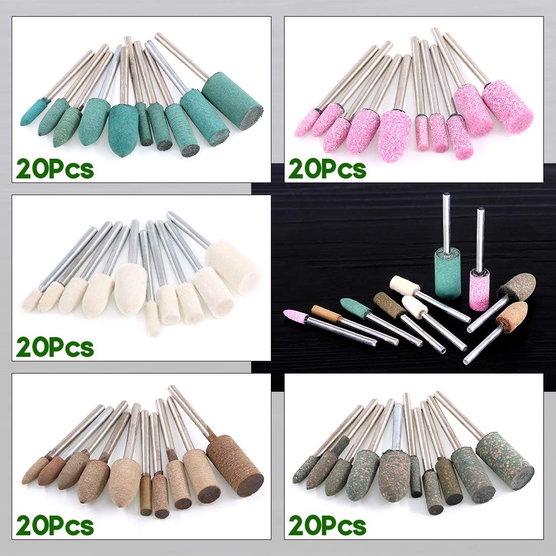 100Pcs Rotary Grinding Stone Bits Set Felt Polishing Buffing Wheel for Dremel…