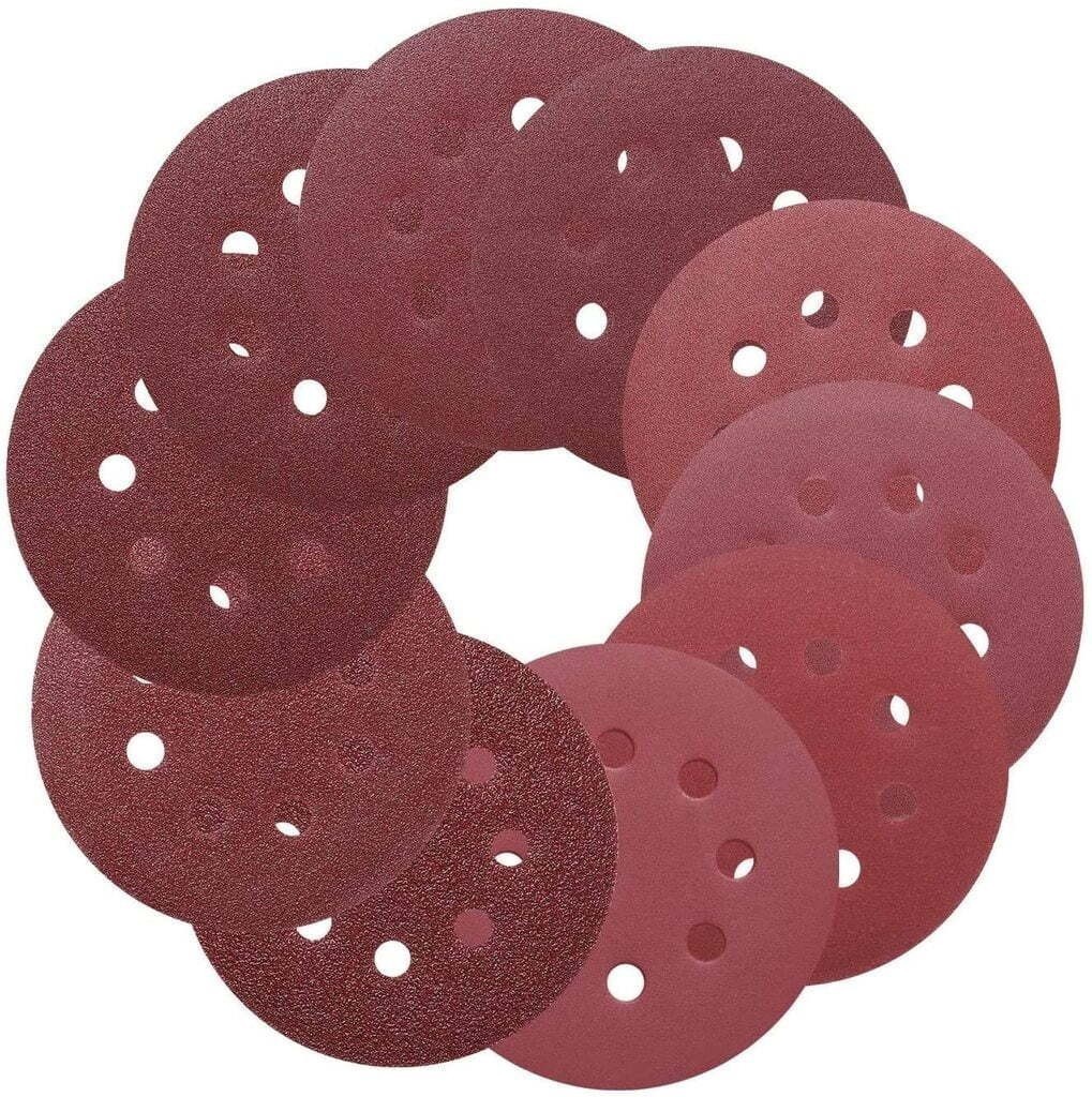 100Pack 5in 8 Hole Sanding Discs Orbital Sandpaper Hook and Loop Assortment Grit