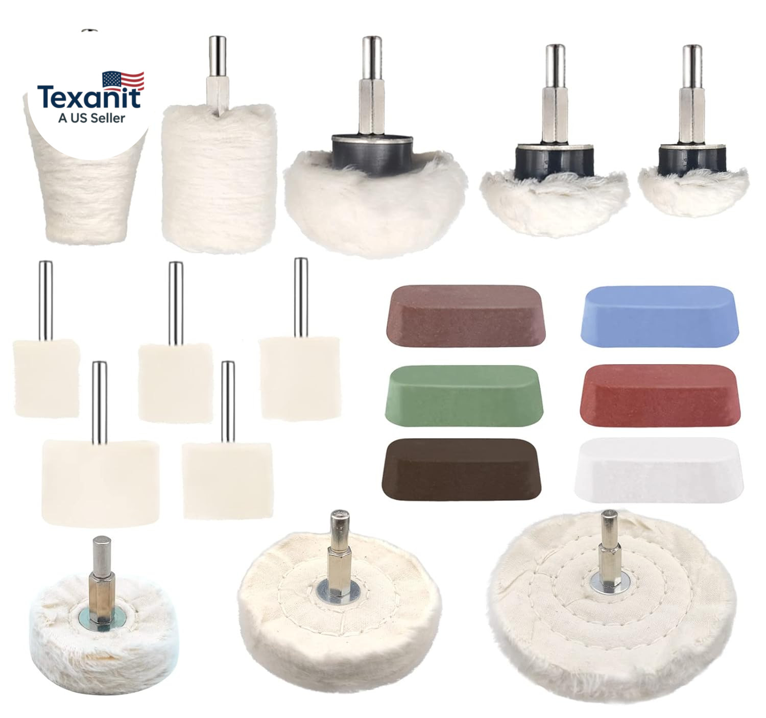 19 Pcs Buffing Wheel for Drill,Buffing Pad Polishing Wheel Kits with 6 Pcs Polis
