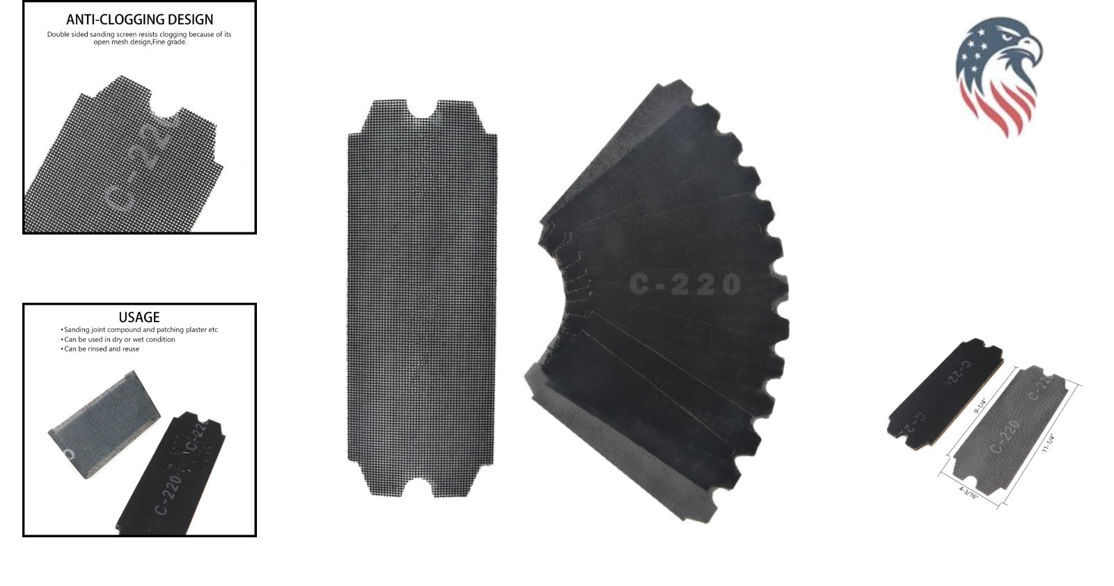 Durable 220 Grit Sanding Screens – Open Mesh Design, 12 Pieces for Professionals