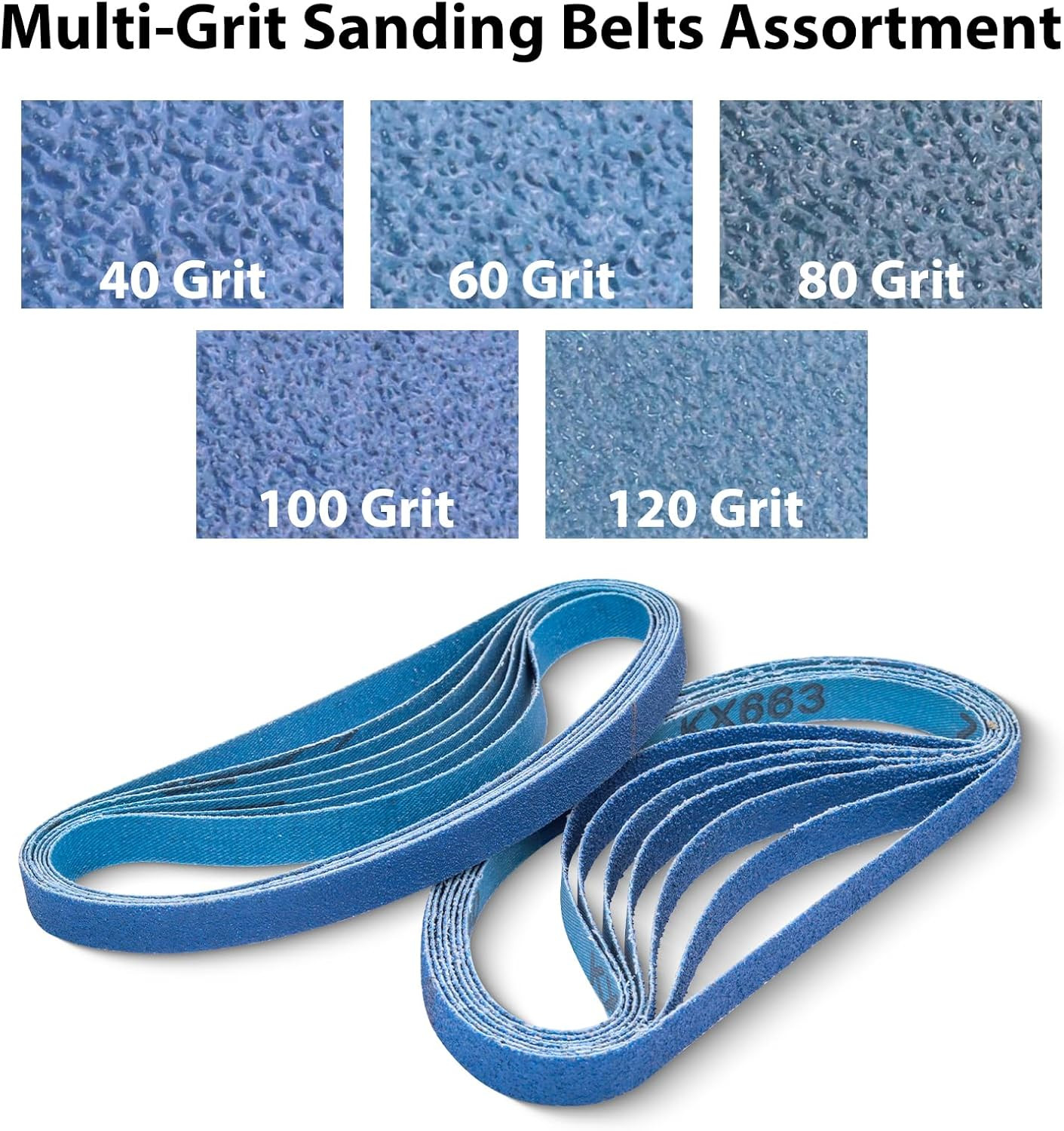 1/2 X 18 Zirconia Sanding Belts, 35 Pcs 7 Each of 40/60/80/100/120 Assorted Grit