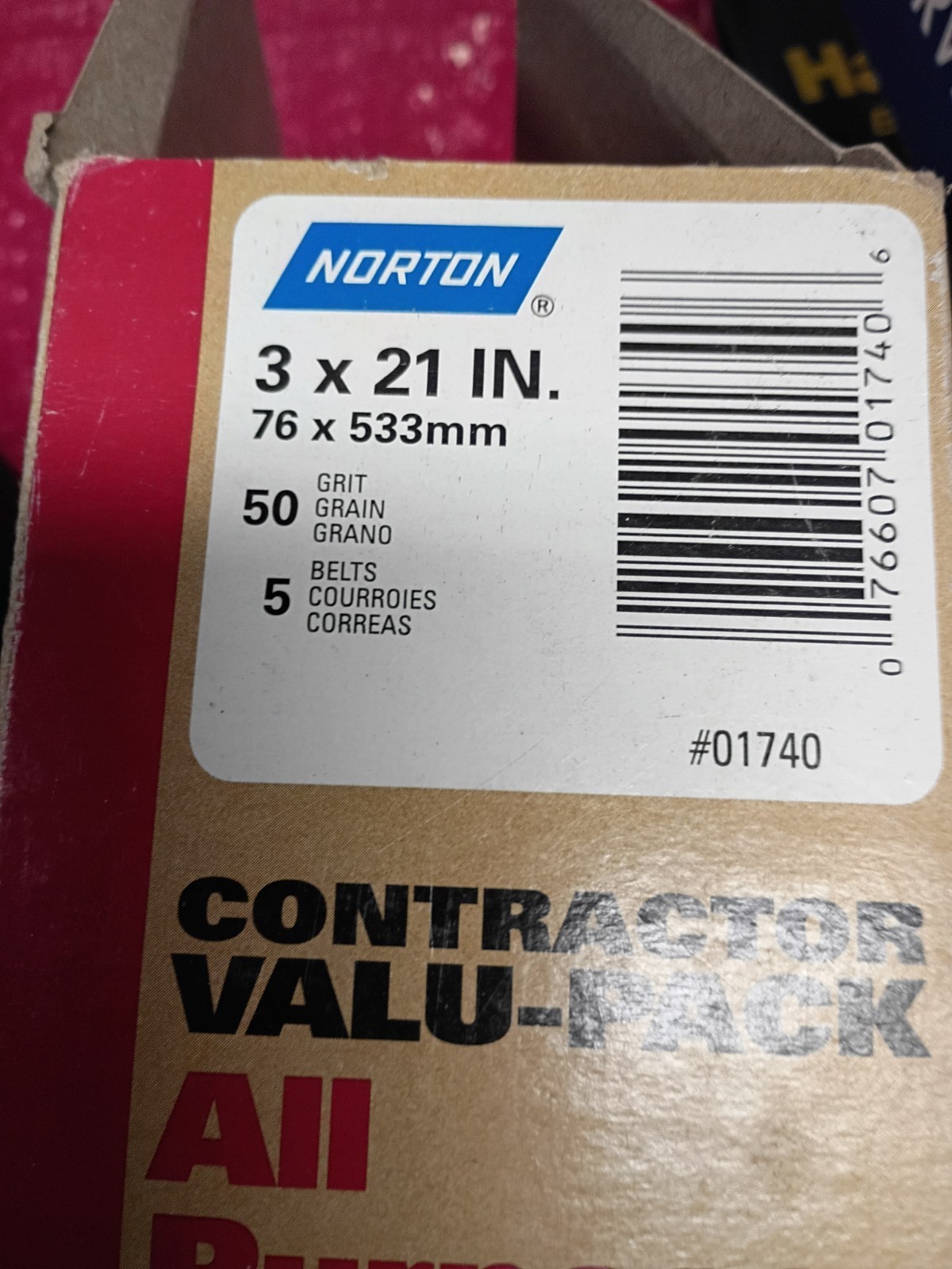 Norton Contractor 3 X 21 50 Grit Heavy Sanding Belts Pk of 5