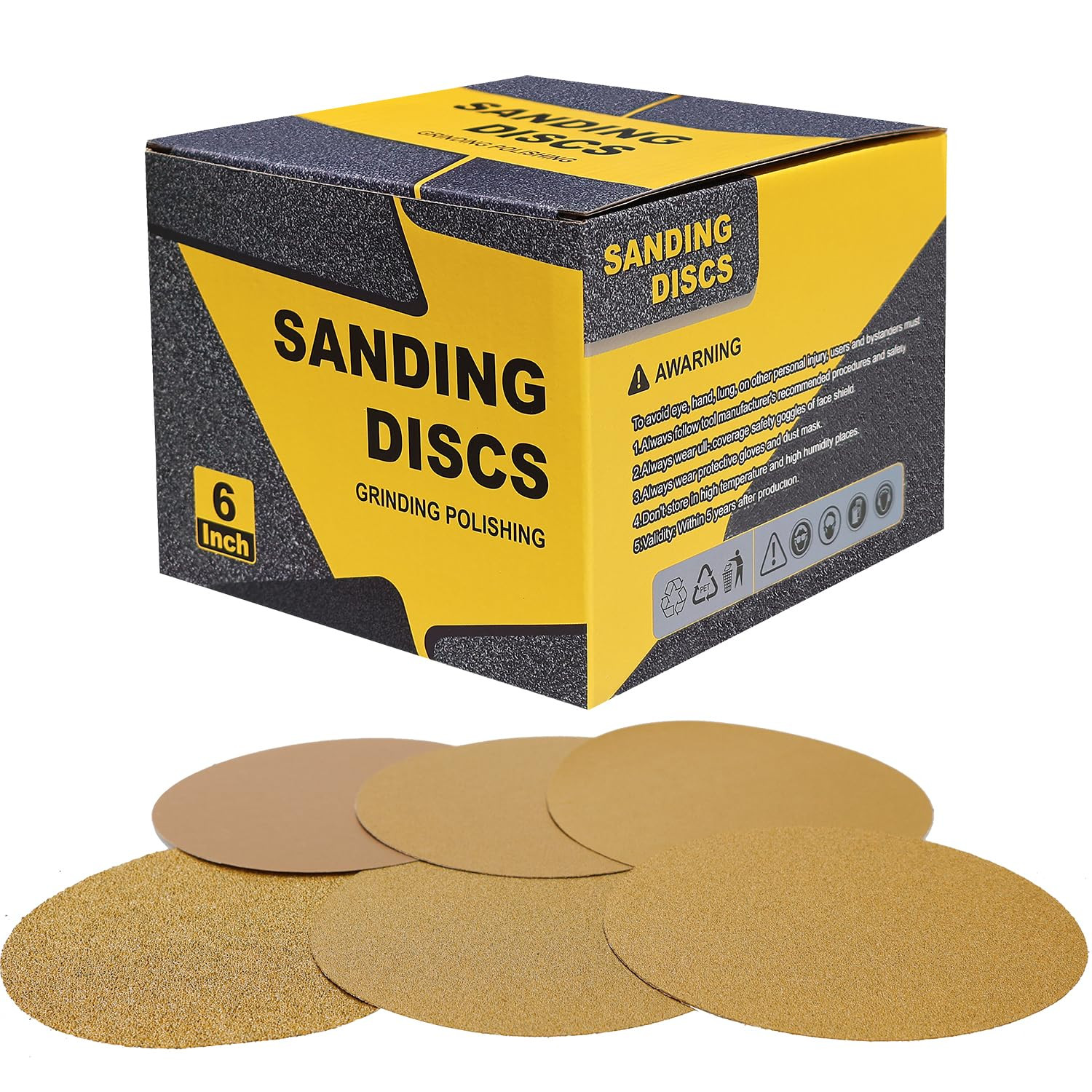 100 PCS 6 Inch PSA Sanding Discs -40, 80, 120, 180, 220, 320, 400, 600 Grit- 6″