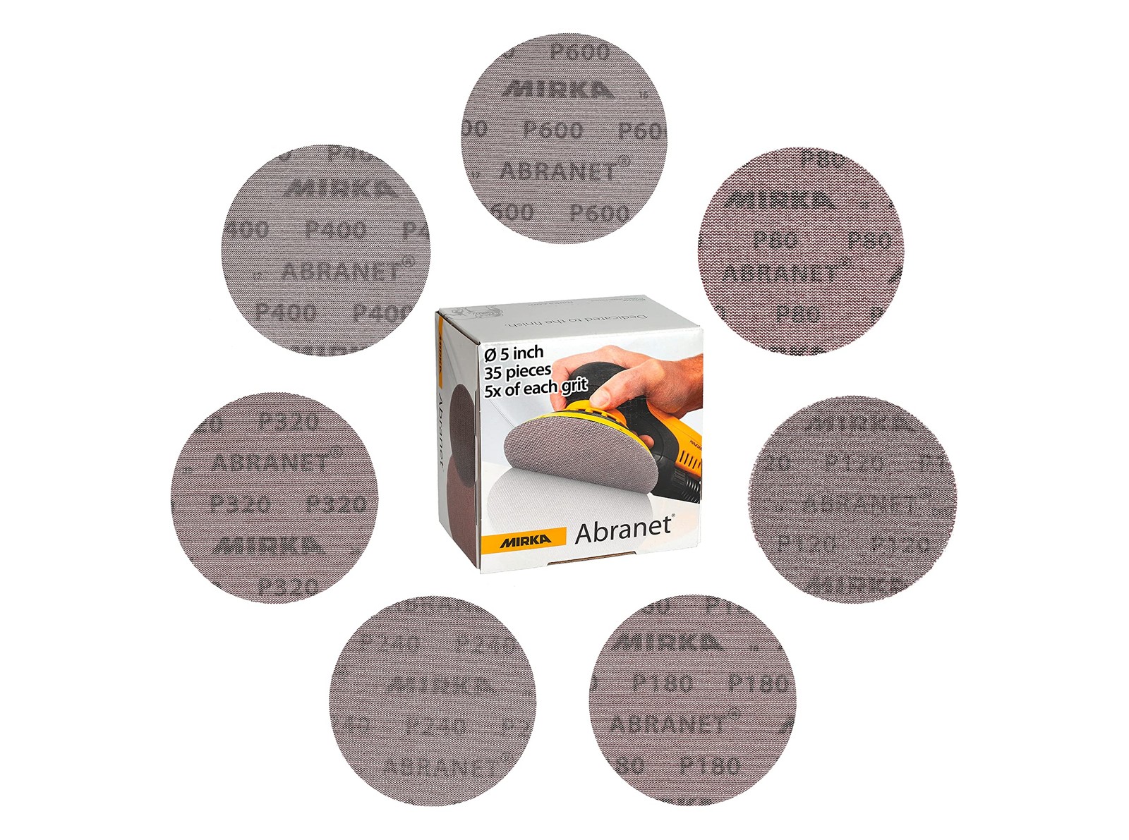 Mirka Abranet Sanding Mesh Discs – Assorted Grits 80, 120, 180, 240, 320, 400, 6
