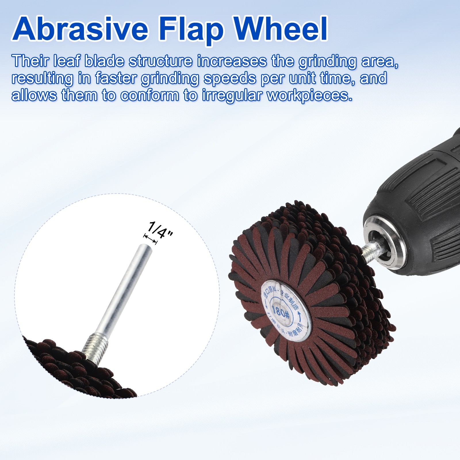 1 Pcs Abrasive Flap Wheel, 3.2″ Dia, 1/4″ Shank, 180 Grit Aluminum Oxide, Red