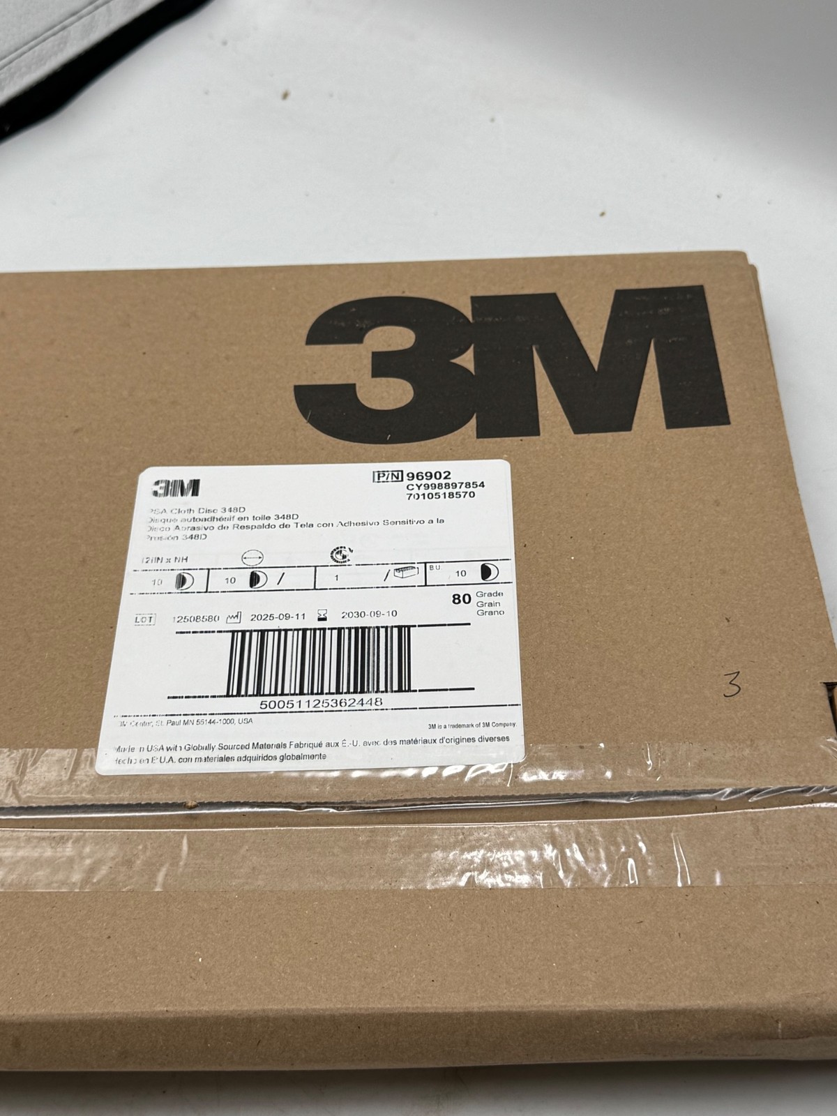 3M PSA Cloth Disc 348D 12in 80 Grit Adhesive Sanding Discs New Box of 10