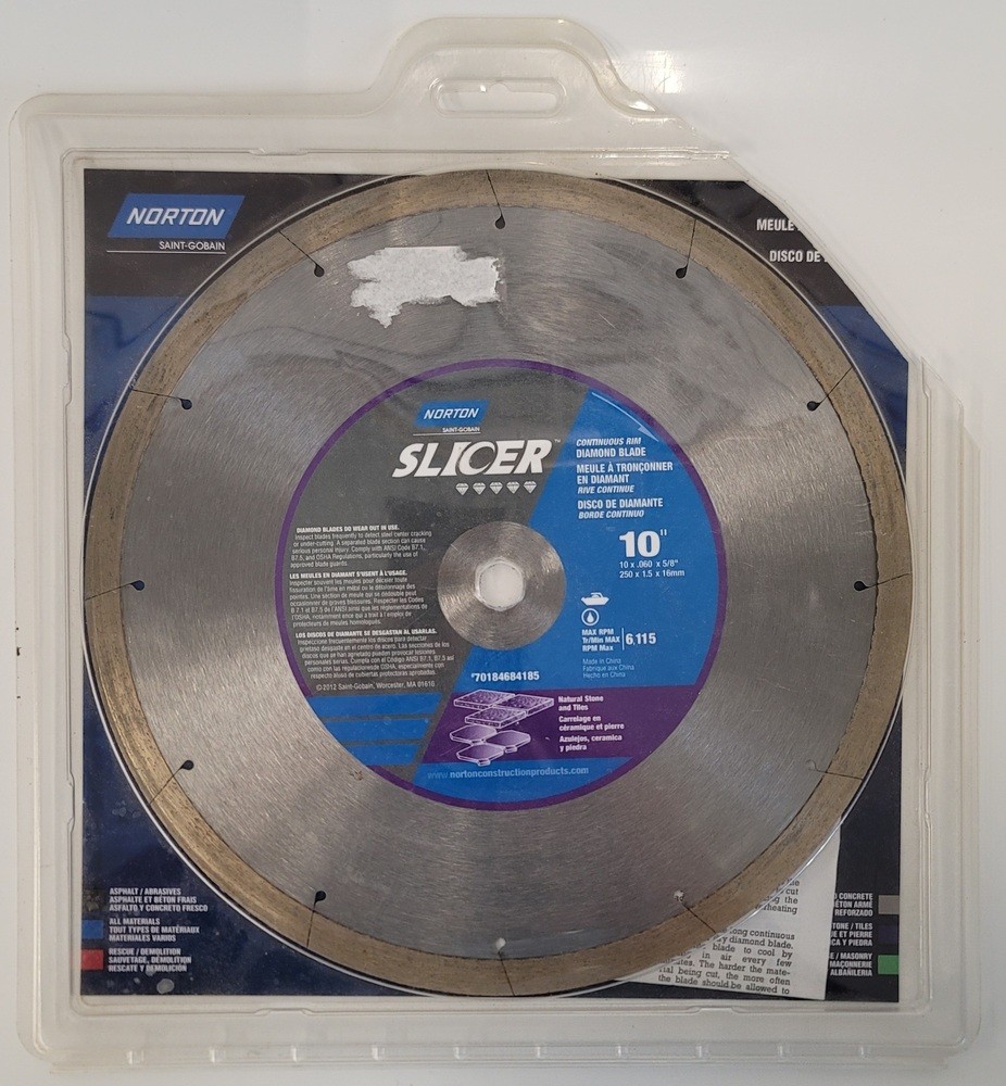 Norton 10″ Slicer Continuous Rim Diamond Blade – 10x.060×5/8″ (250×1.5/16mm)