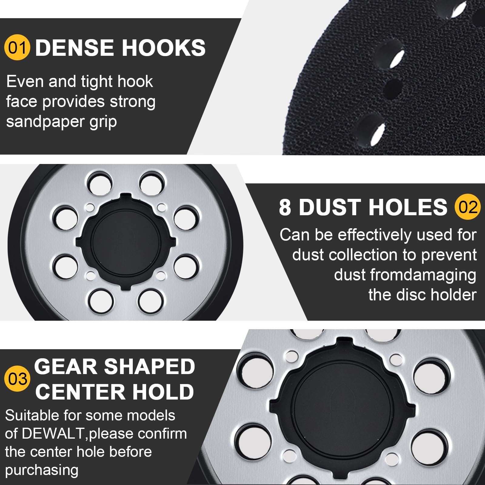 2 Pack Sander Replacement Pad for Dewalt, 5-Inch 8 Holes Hook and 5 inches