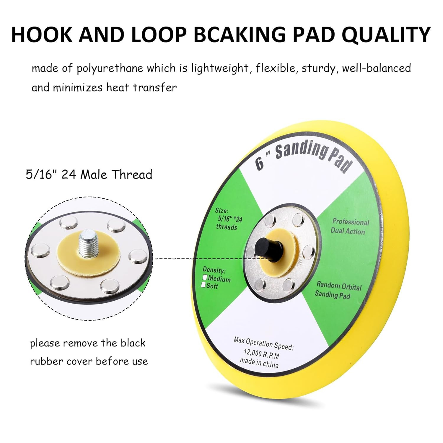 1Pcs 6In Hook and Loop Flexible Backing Pad, 6″ Sanding Back Pad 5/16″ 24 Thread