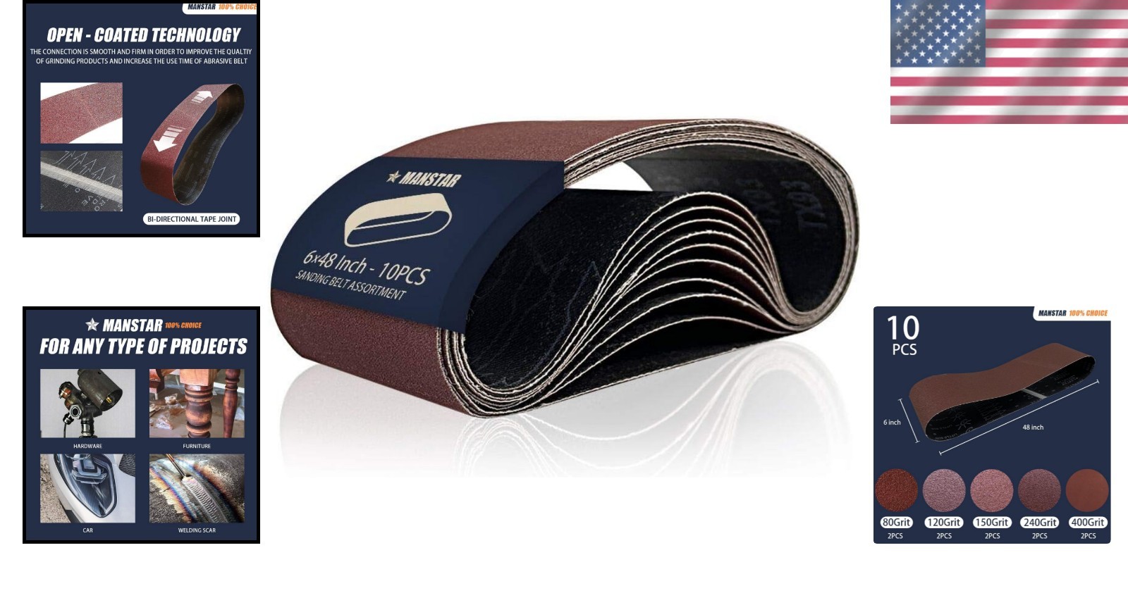 10 Pcs 6 x 48 Inch Sanding Belts in Various Grits – Ideal for Professionals