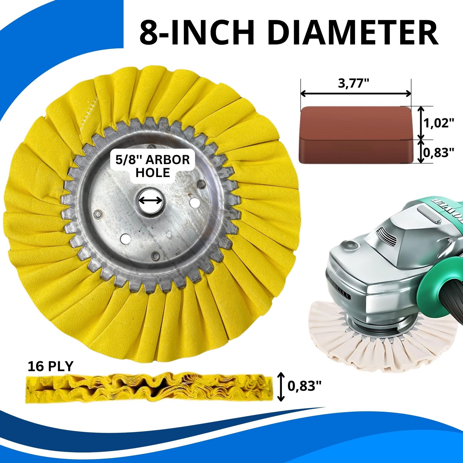 8 Pack Aluminum Polishing Kit 8 Inch Buffing Wheel Rake for Angle Grinder Me…