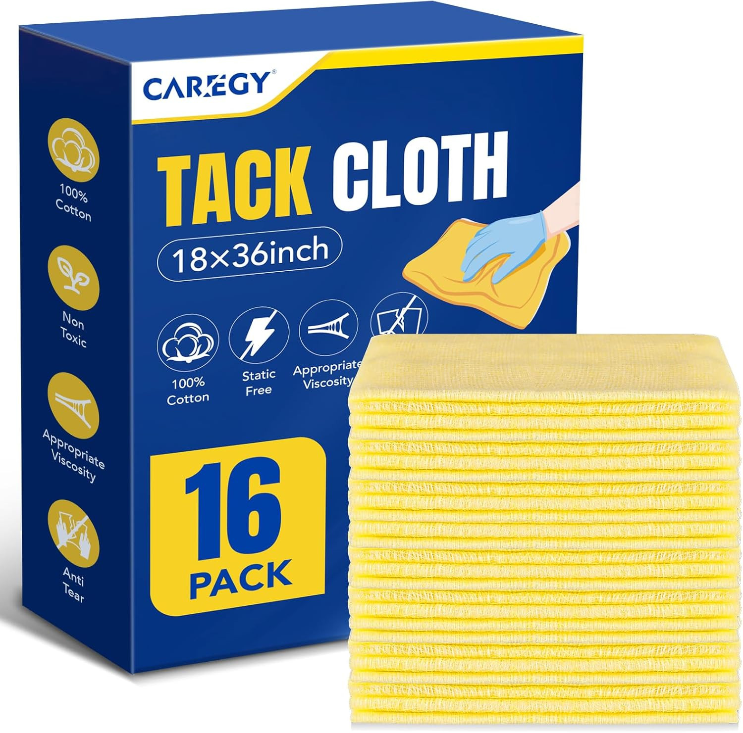 CAREGY 16Pcs Tack Cloth for Removing Dust from Woodworking, Sanding Particles, C