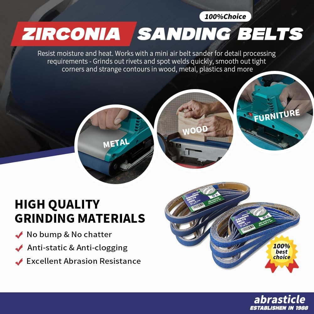 36Pcs 1/2x18in Zirconia Sanding Belts Metal 40-240 Grit Assorted Grinding Polish