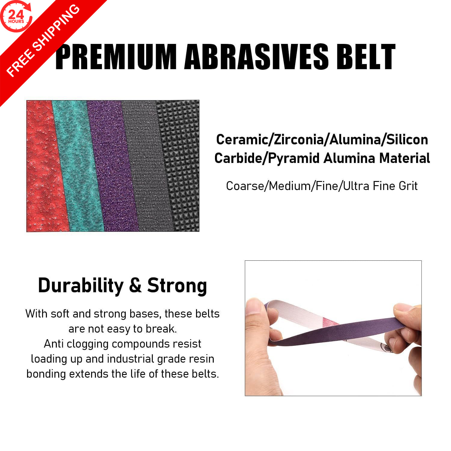 36 Pack 1/2 x 18 Inch Sanding Belts, 4 pcs Each of 1/2×18 inch, Assortment