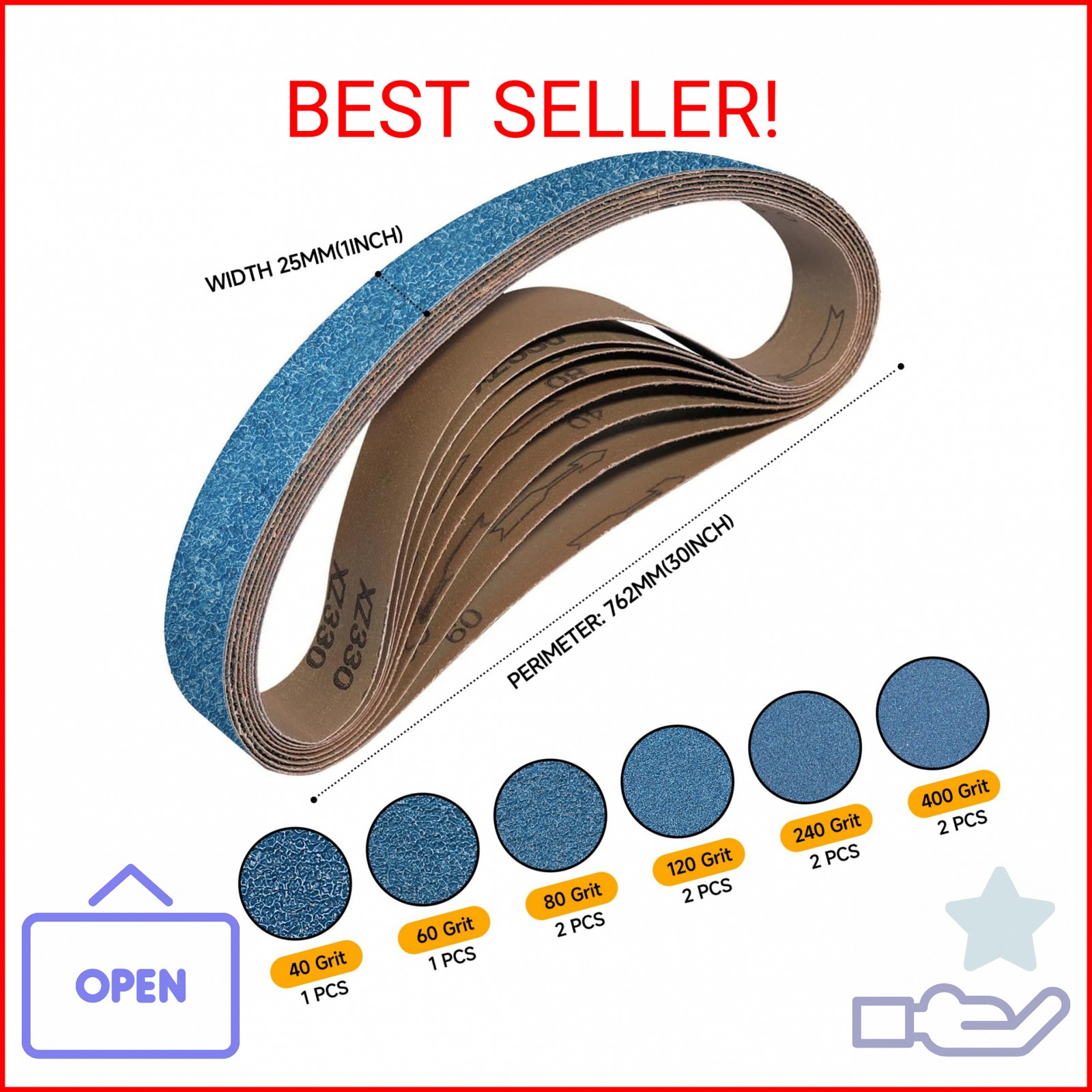 Shineboc 10-Piece 1 x 30 Inch 40-400 Grit Zirconia Sanding Belts, Heavy Duty Lon