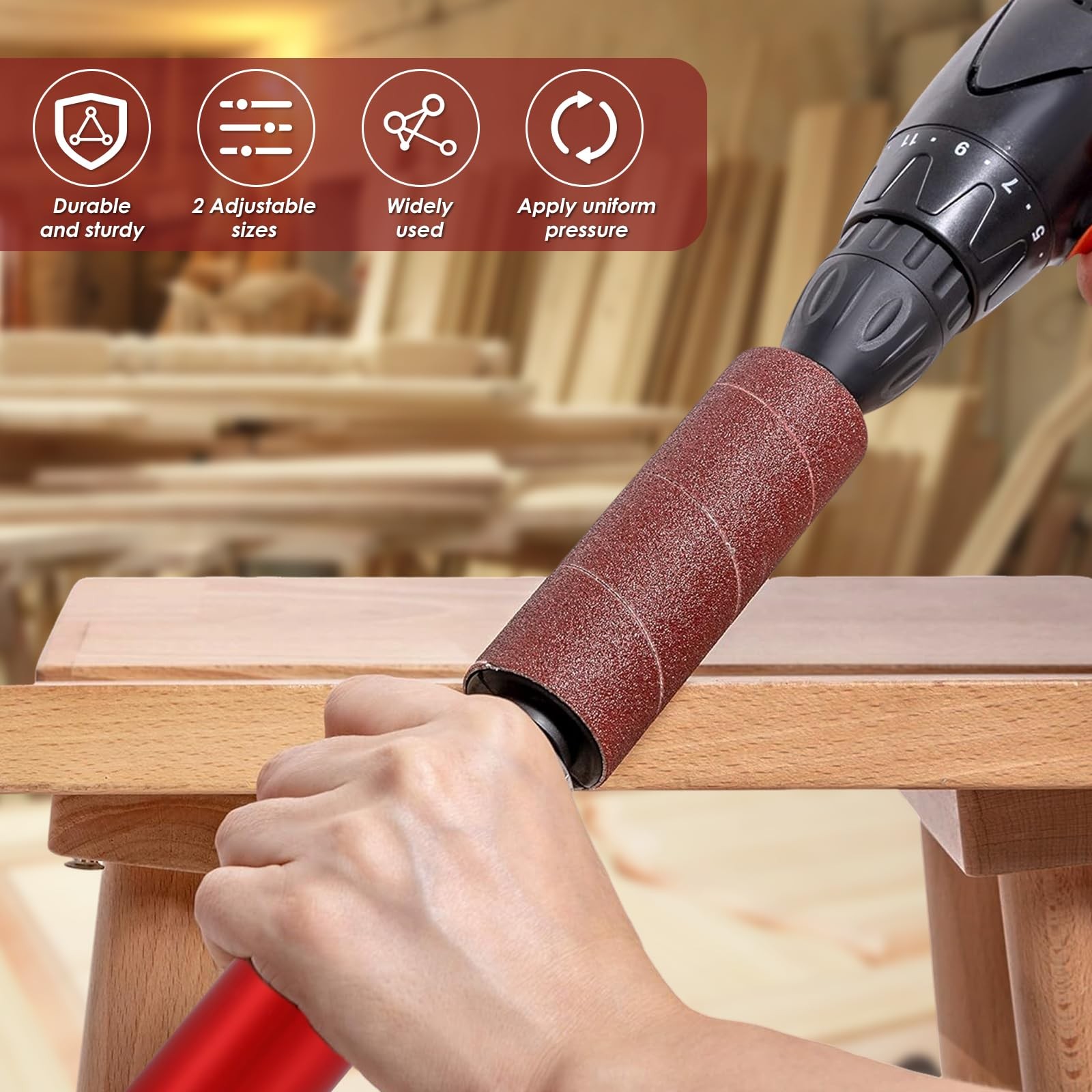 Drum Sander Set Portable Rubber Spindle Sanding Drum 120 Grit Sleeves Tool Kit