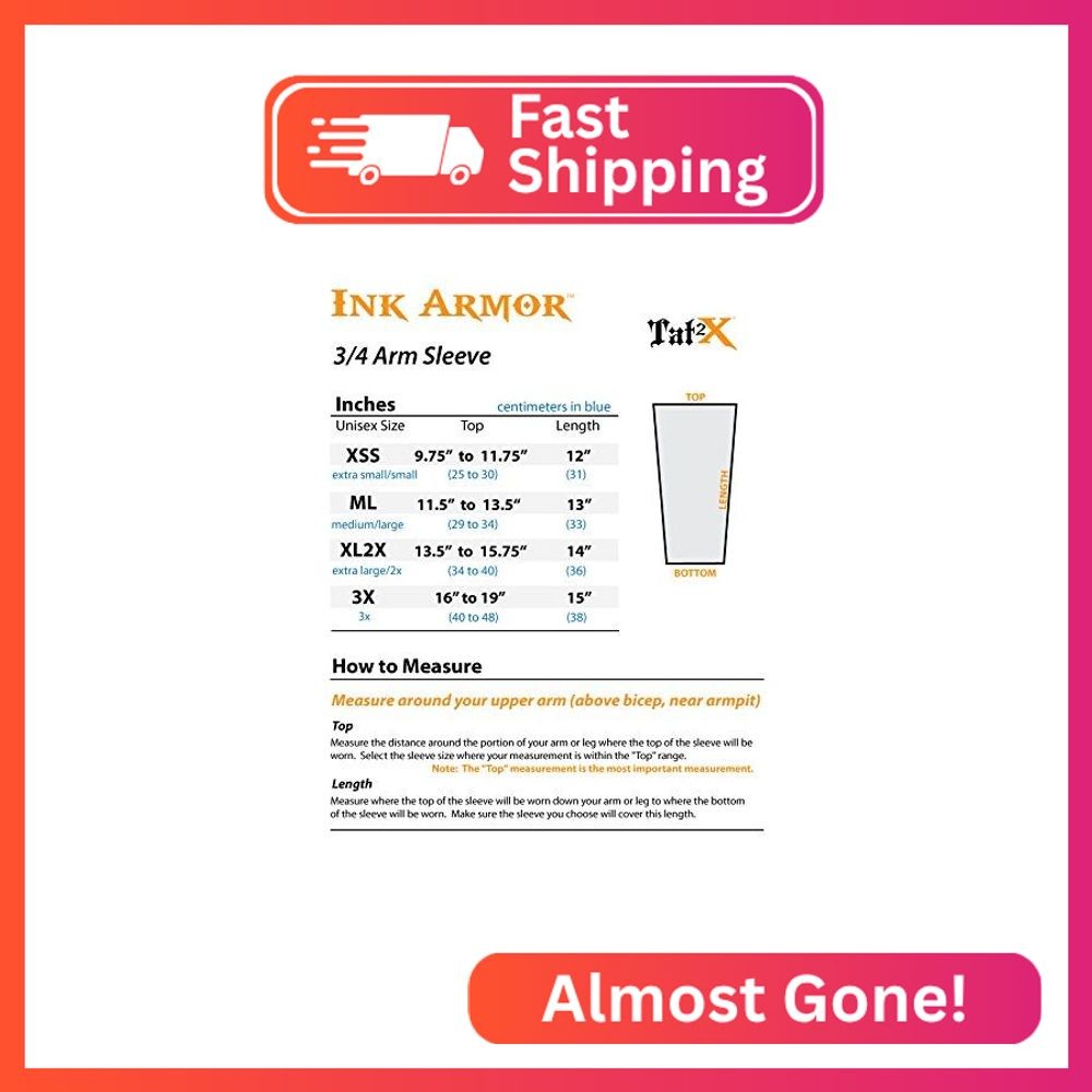 Tat2X Tattoo Cover Up Sleeve – 3/4 Arm – White – 3XL – 1 Sleeve