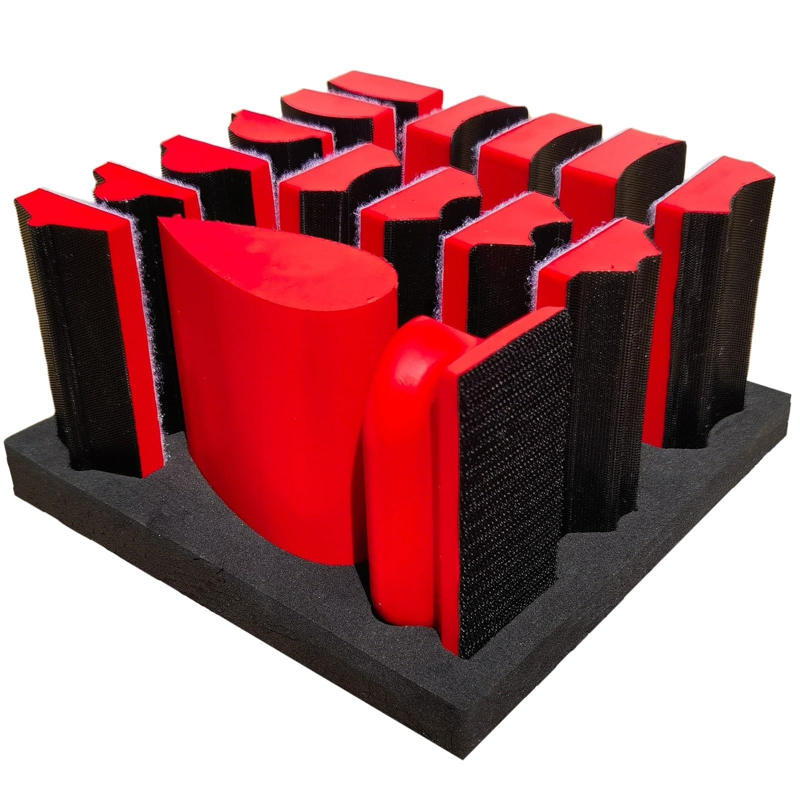 16-Piece Hand Sanding Block Set – Contoured Profile, Hook & Loop, Assorted Shape