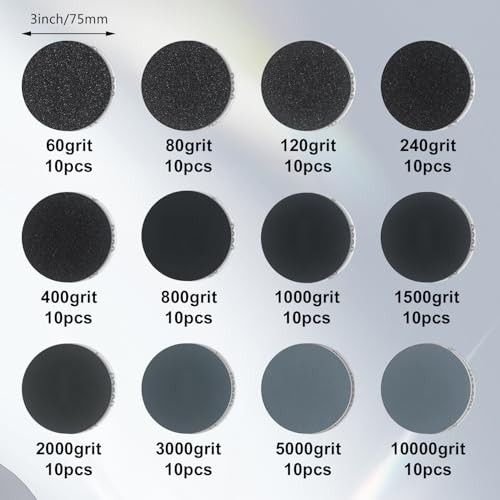 134Pack 3″ Wet Dry Sanding Discs Kit for Drill Sanding Attachment, 60 to 96
