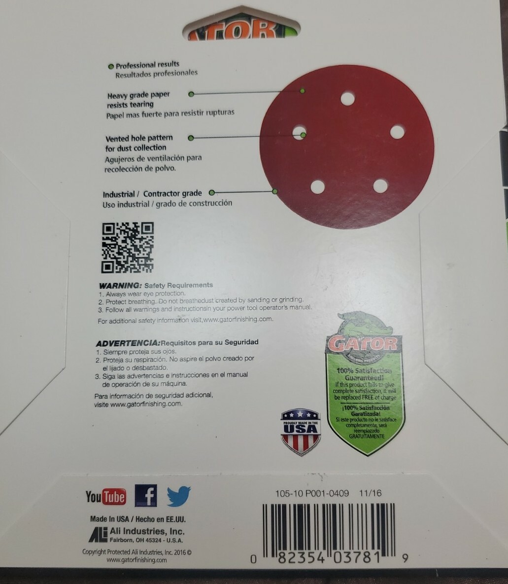 Gator Power sanding disc Hook and Loop 5″ lot