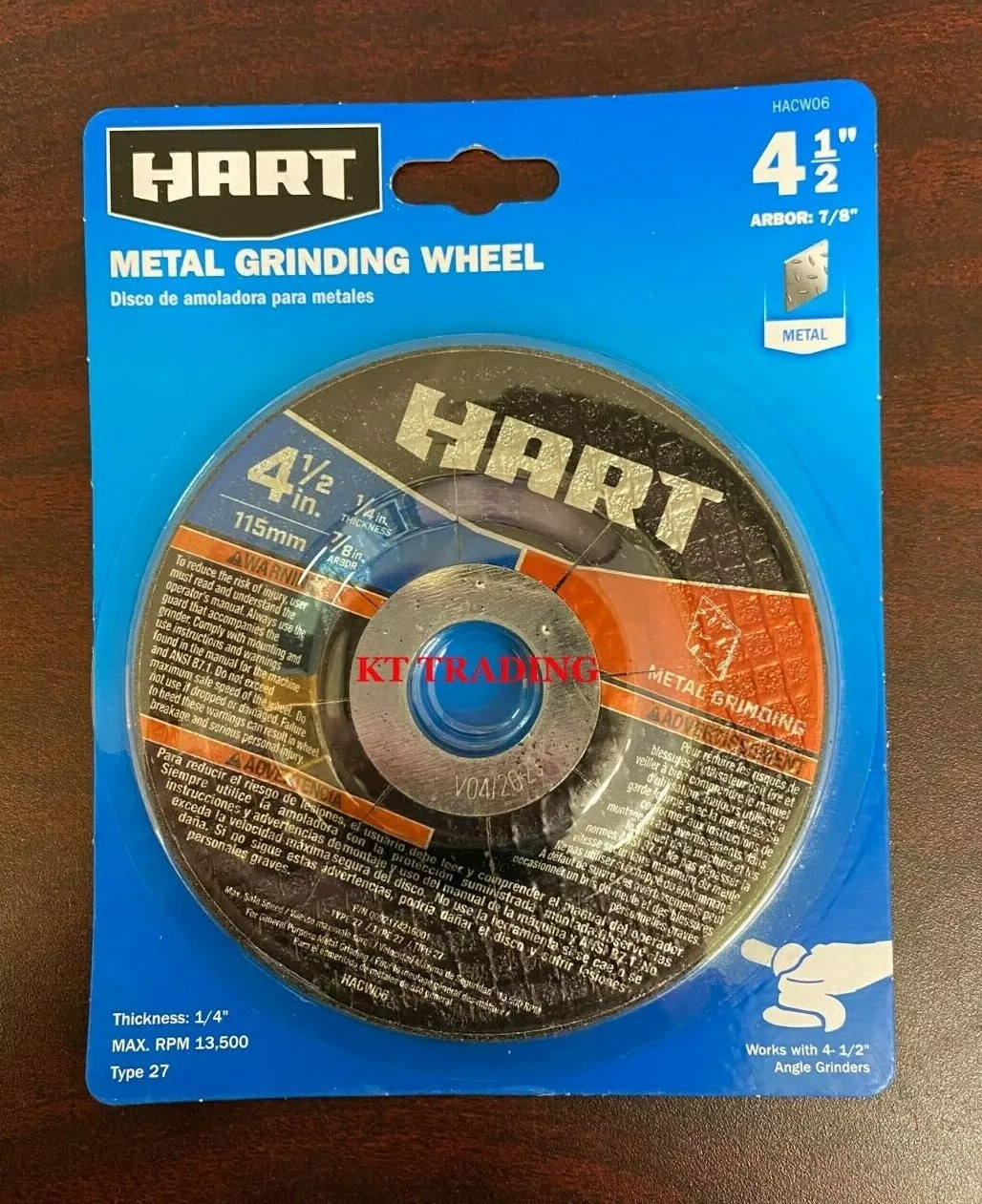 HART 4 1/2 inch METAL GRINDING WHEEL 1/4″ Thick 13500 RPM Type 27 Angle Grinder