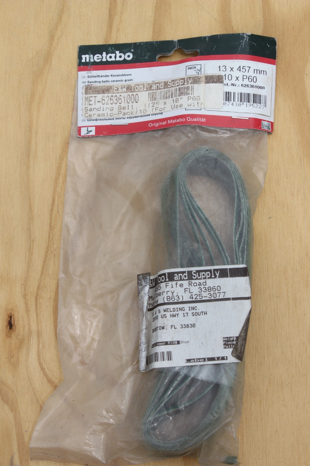 Sanding Belt 1/2″ x 18″ P60 CER 10/pk Mfr # 626361000