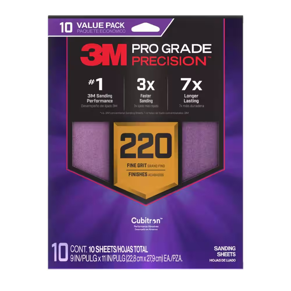 Pro Grade Precision 9 In. X 11 In. 220 Grit Faster Sanding Sheets with No-Slip G