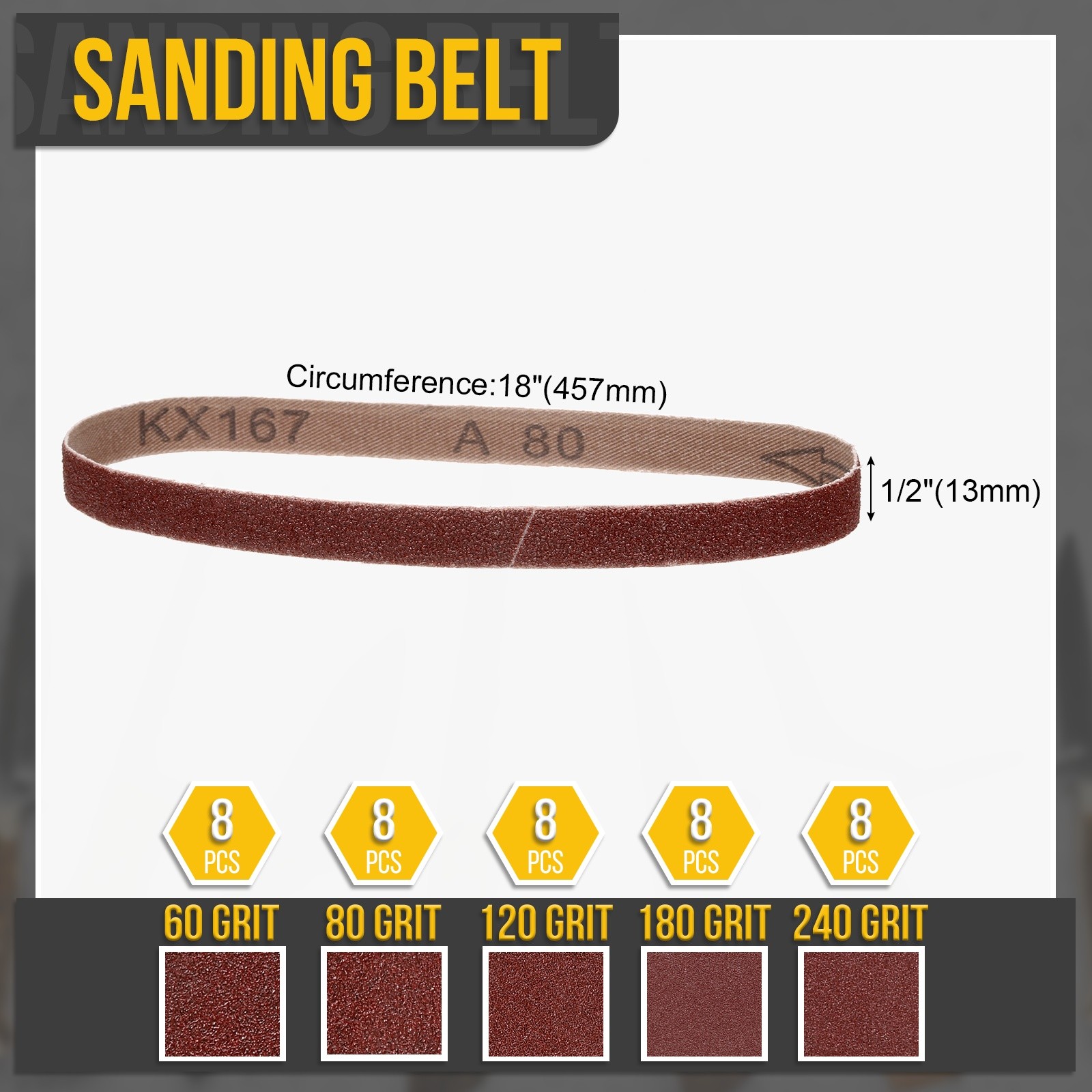 1/2 x 18 Inch Sanding Belt,40 Pcs 60/80/120/180/240 Grit Knife Sharpener Belts