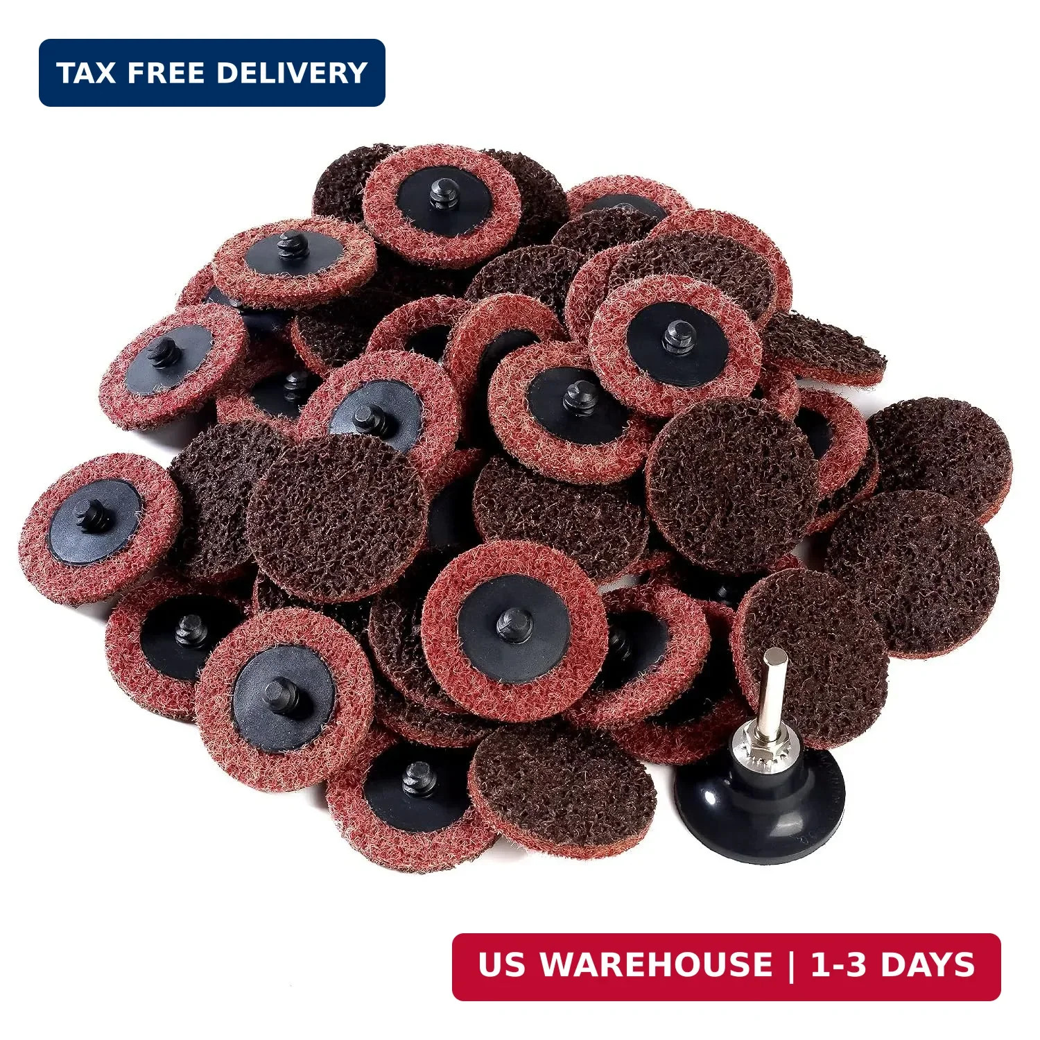 2 Inch Medium Sanding Discs 50 PCS with R-Type 1/4 Inch Shank Holder Maroon Quic