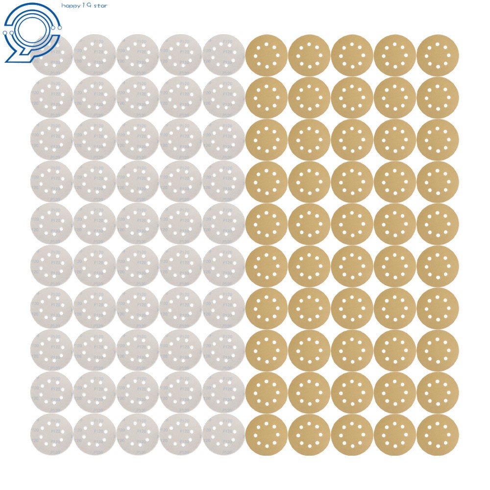 100 Pieces 5 Inch 8-Hole 120 Grit Hook and Loop Sanding Discs Sander Paper