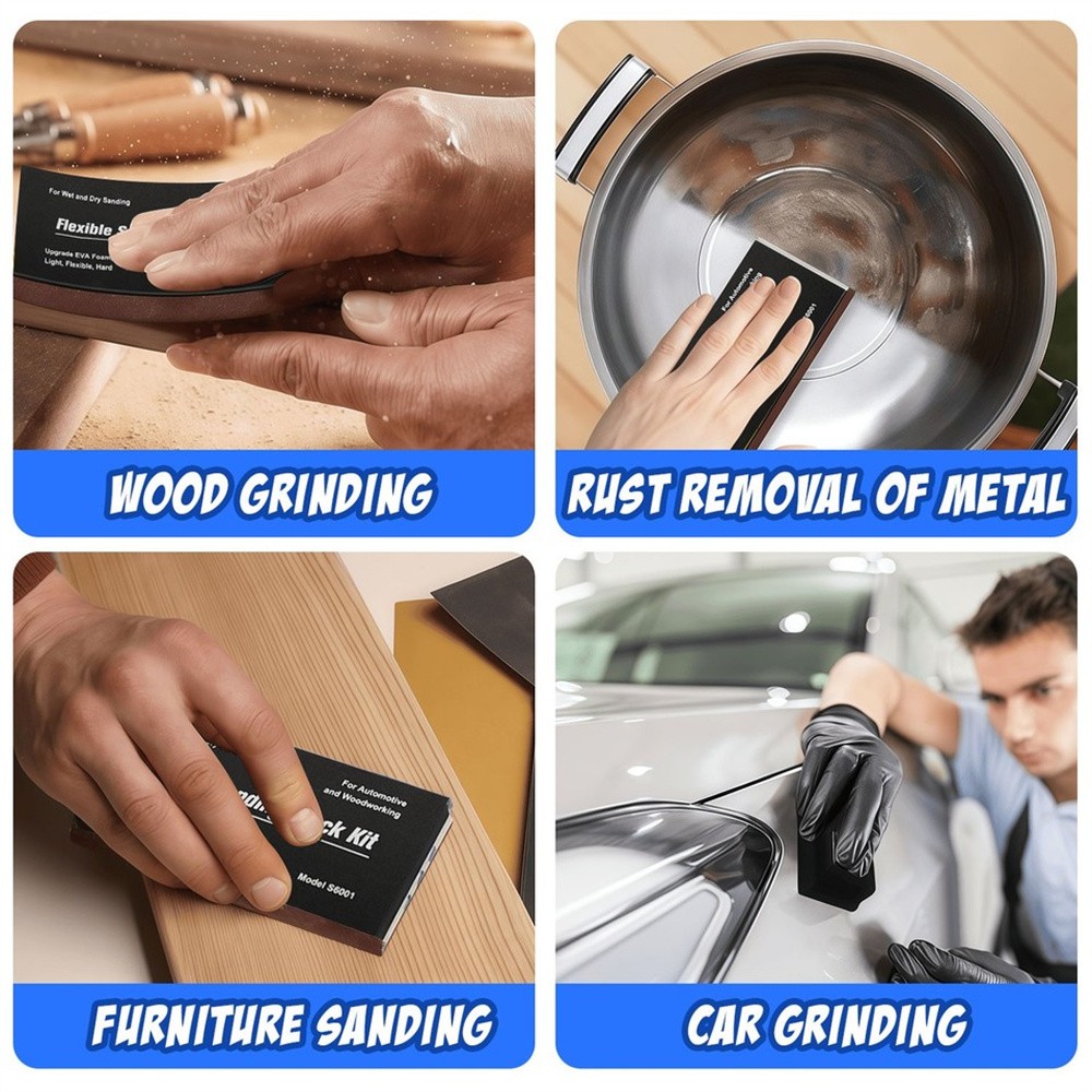 12PCS Sanding Block Kit Flexible EVA Foam Wet or Dry for Automotive or Woodwork