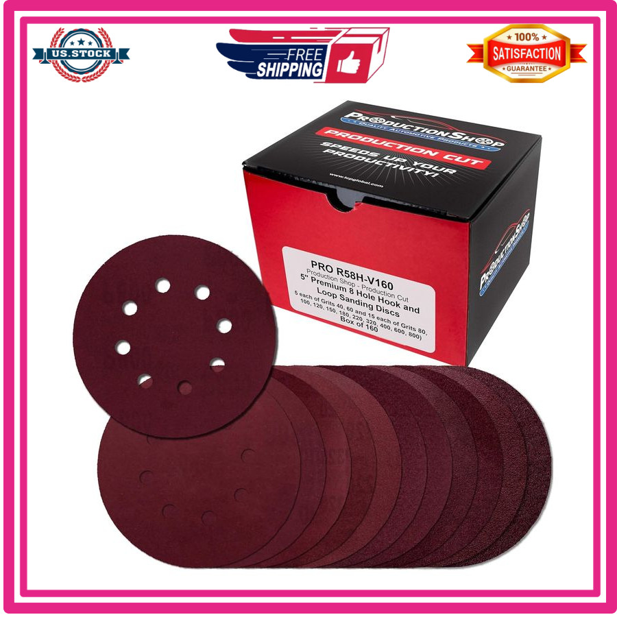 5in 8 Hole Sanding Discs 160 Pack 40-800 Grit Hook Loop Orbital
