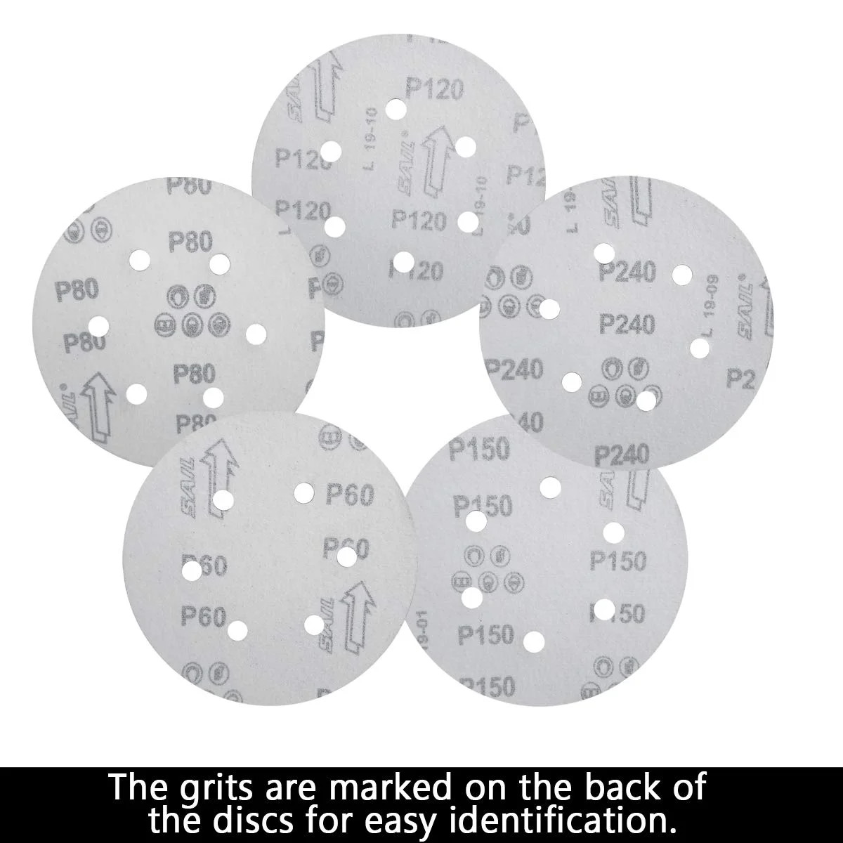 100 PCS 6 Inch 6 Holes Sanding Disc Assorted – 60 80 120 150 240 Grits, 6″ Hook