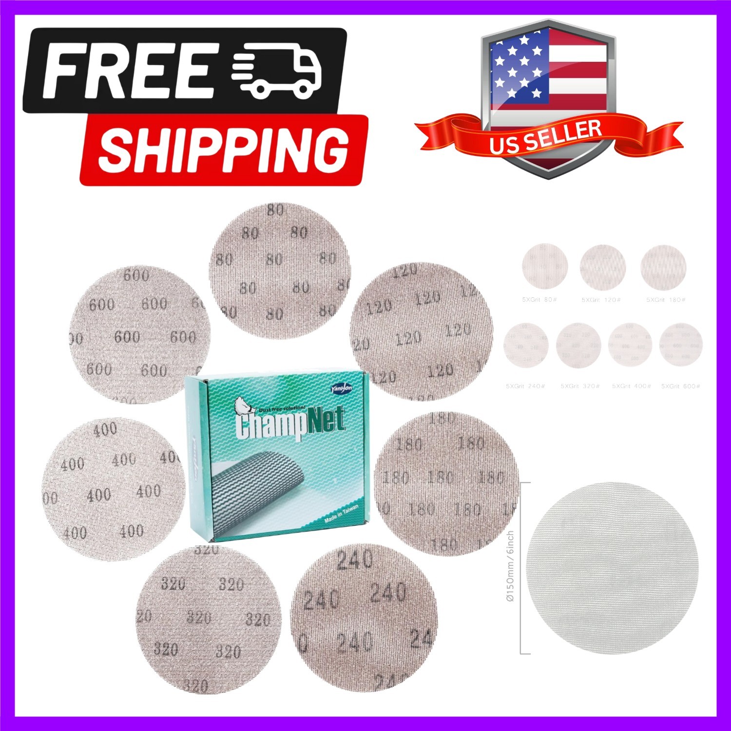 Mesh 5 inch 6 inch Sanding Discs 35PCS Hook and Loop Sanding Discs, Dust-Free…