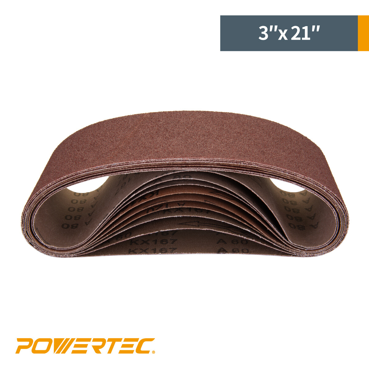 POWERTEC 3×21″ Sanding Belt Assortment 20-Pack – 40/80/120/240 Grit (5 Each)