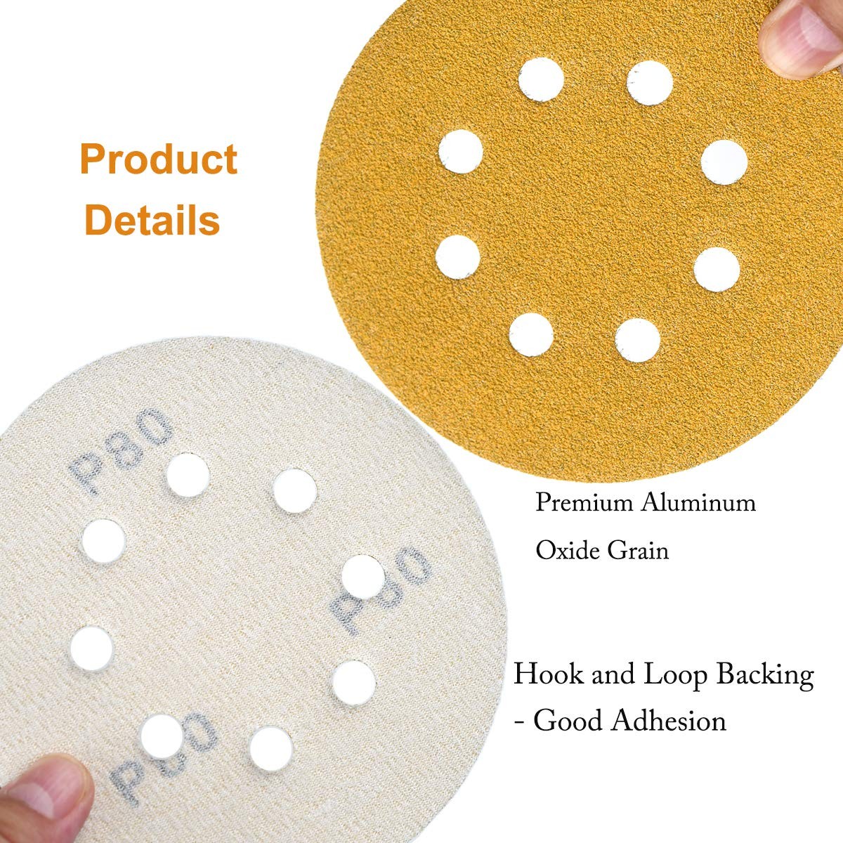 100Pcs 5 inch Sanding Discs 8-Hole Hook Loop for Orbital Sander Paper 80-320Grit