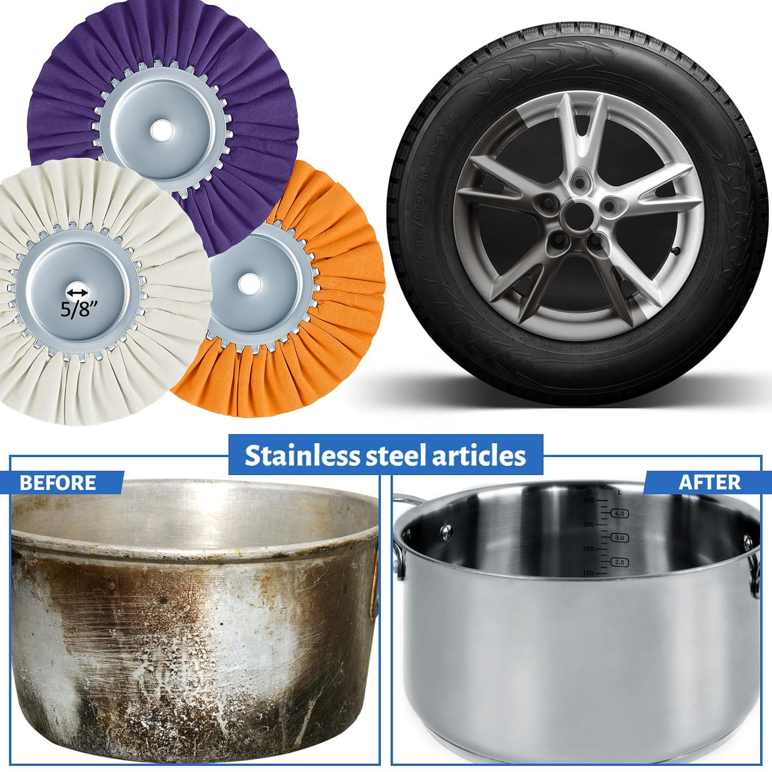 8 Inch Airway Buffing Wheels Aluminum Wheel Polishing Kit in Diameter 5/8 Inch A