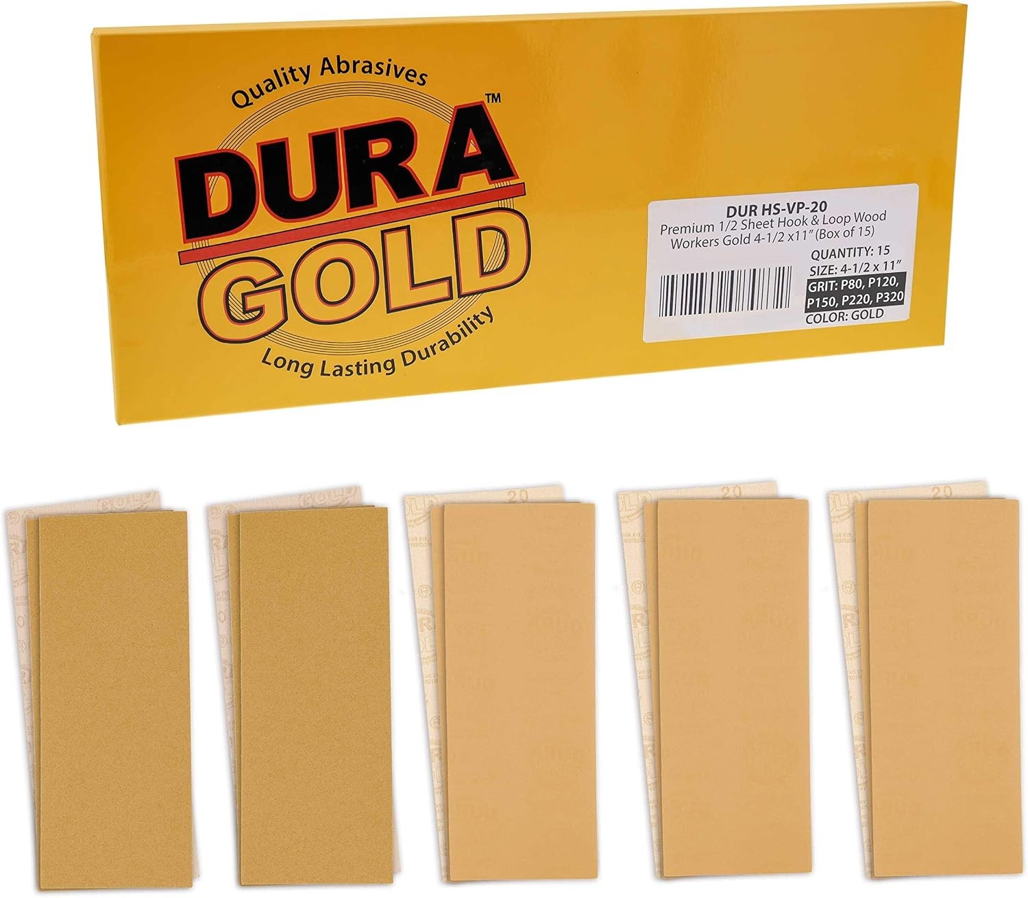 1/2 Sheet Size Gold Sandpaper with Hook & Loop Backing, 3 Each 80, 120, 150, …