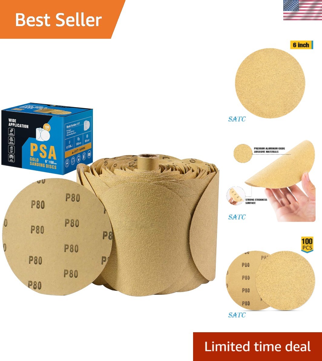 100 PCS 6 Inch PSA Sanding Discs – 80 Grit Adhesive Sandpaper for Versatile Use