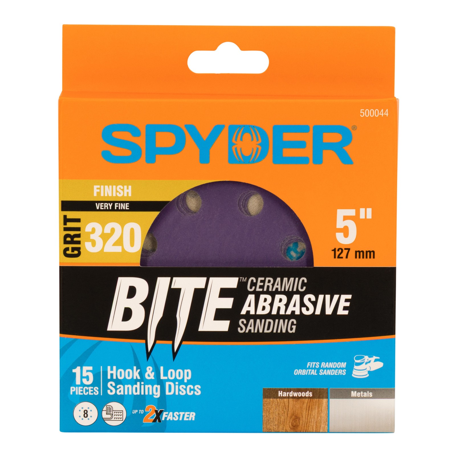 Spyder 5 in. x 8-Hole 320 Grit Ceramic Sanding Discs 15-Pack 500044