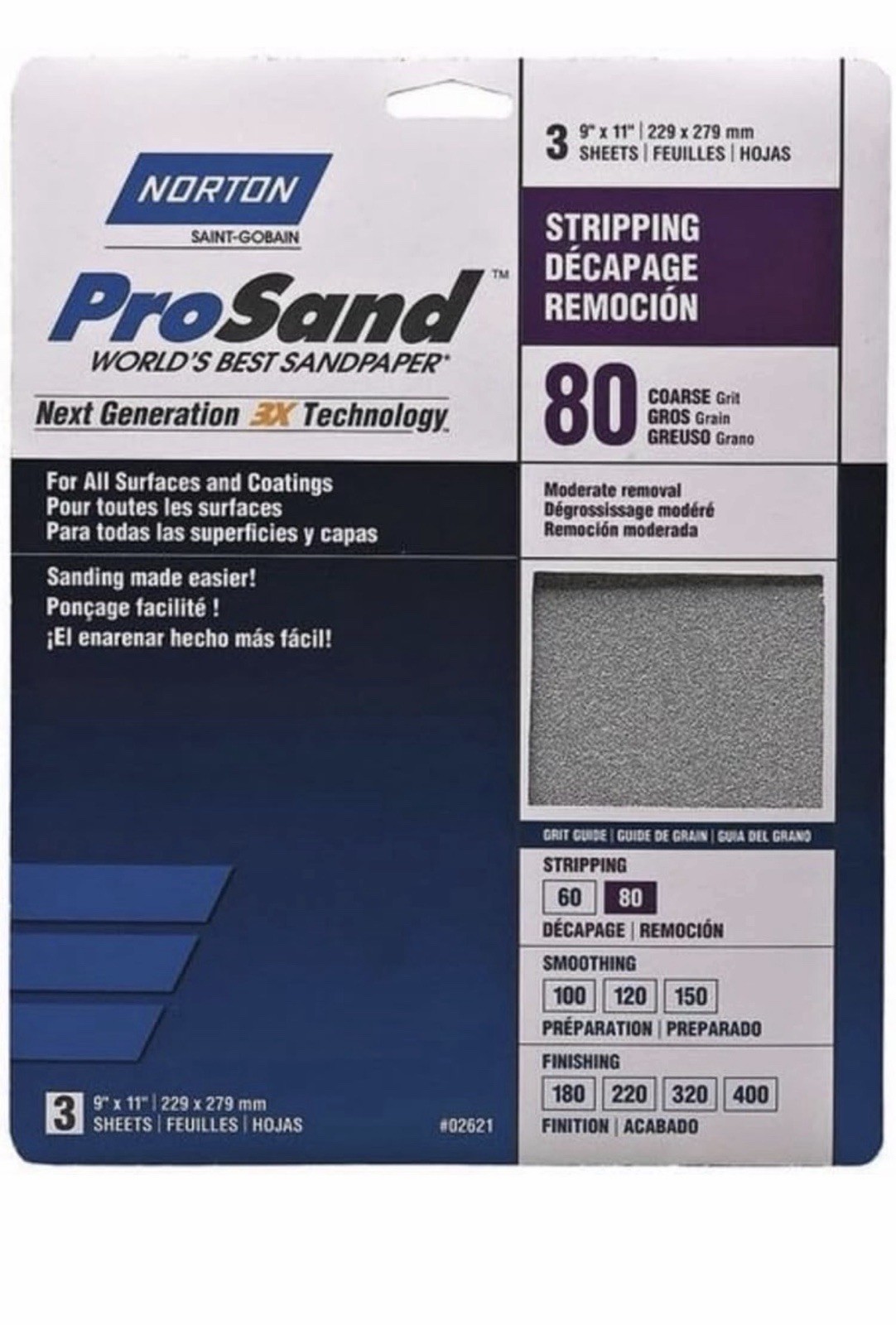 75 SHEETS NORTON Sandpaper Sheet: 9 in W x 11 in L, Aluminum Oxide, P80 Grit
