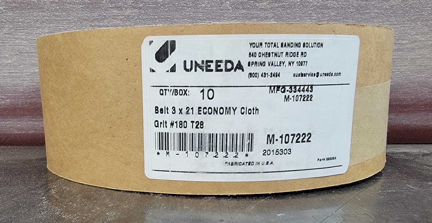 Uneeda 3 x21 Sanding Belts 180 grit M-107222 Pkg. of 10