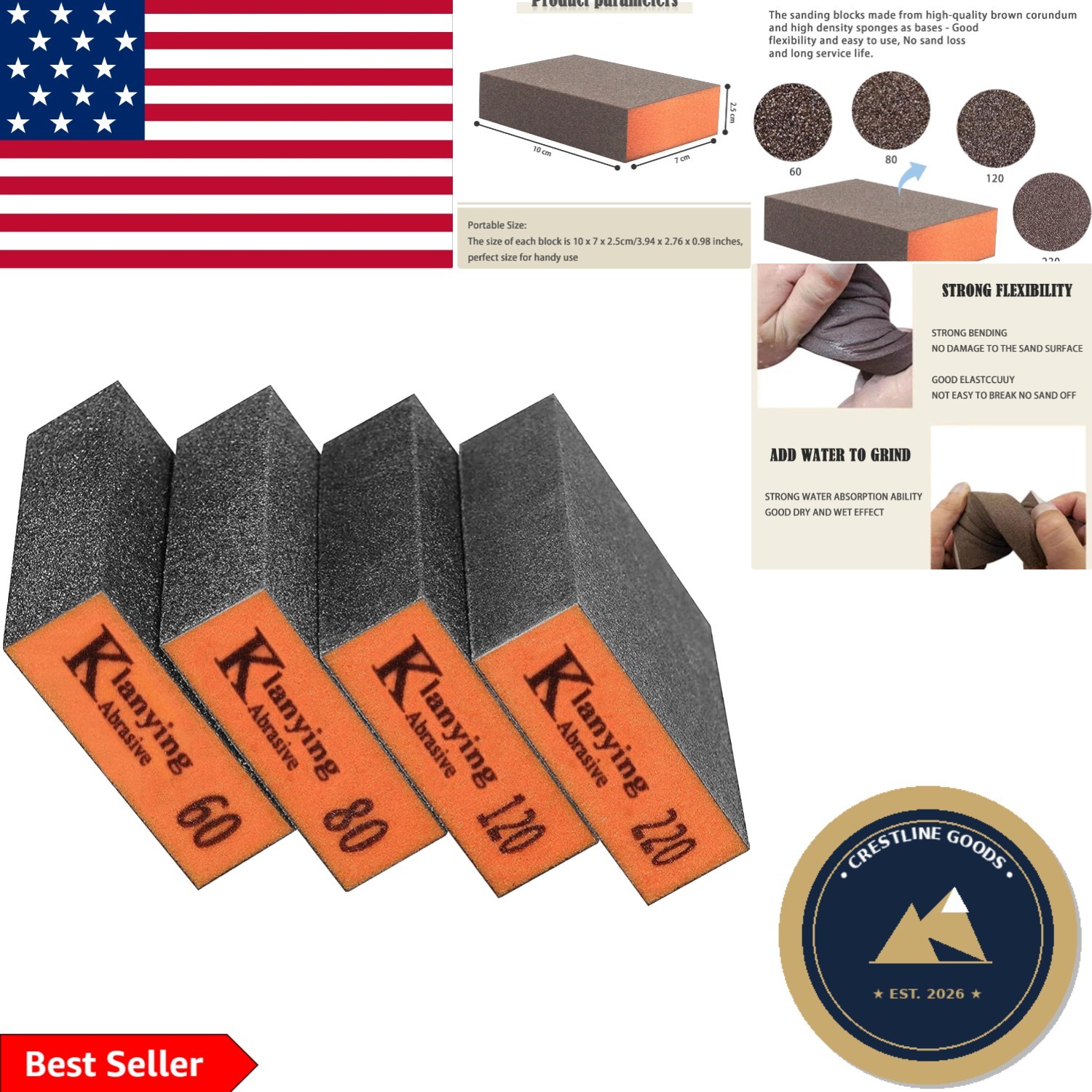 Versatile 60-220 Grit Sanding Sponge Set | Washable & Reusable Dual-use Sponges