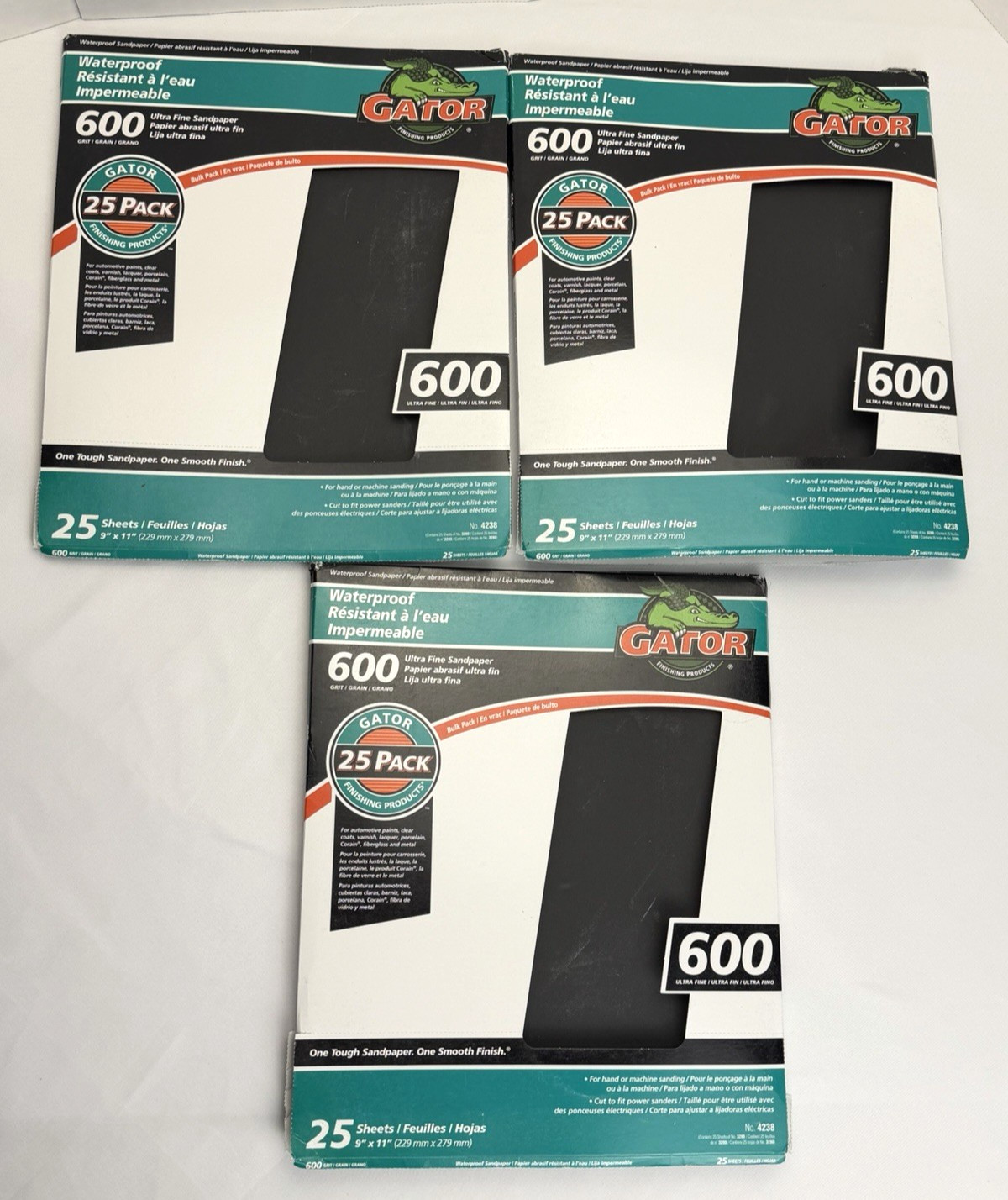 3 pk Gator 600 Grit Ultra Fine Waterproof Sandpaper 75pcs 9″x11″