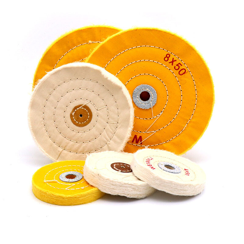 Cotton Cloth Polishing Discs Yellow/White Buffing Wheel Mop With Hole 50-200mm