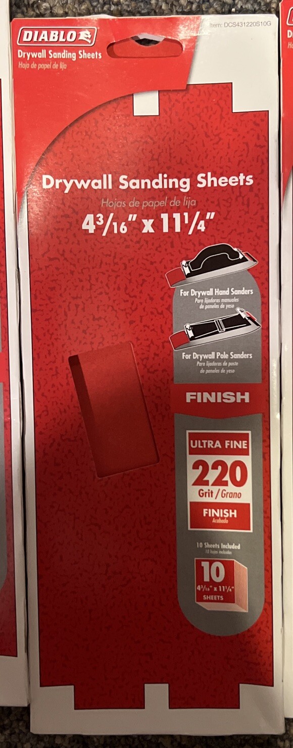 5 Lot Diablo 11-1/4 in L X 4-3/16 W 220 Grit Ceramic Drywall Sanding Sheet 10 pk